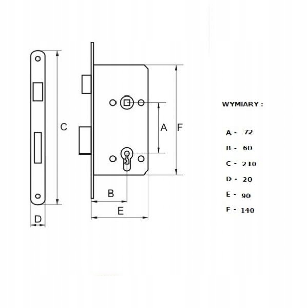 Zamek 72/60 na klucz wielozastawkowy DOM POLSKA lewy - obrazek 2